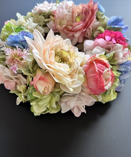 【Flower wreath / フラワーリース 】　L  　ダリア　ピンク