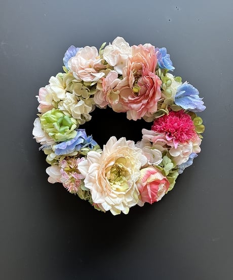 【Flower wreath / フラワーリース 】　L  　ダリア　ピンク