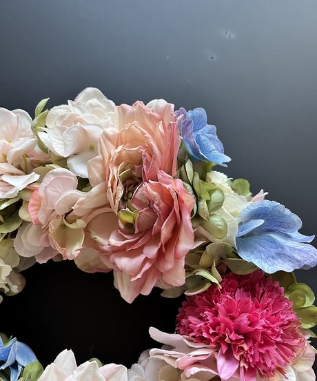 【Flower wreath / フラワーリース 】　L  　ダリア　ピンク