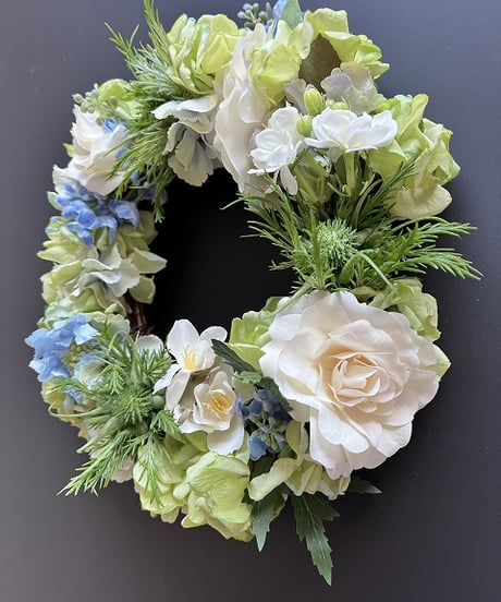 【Flower wreath / フラワーリース 】　М  　ホワイトローズ