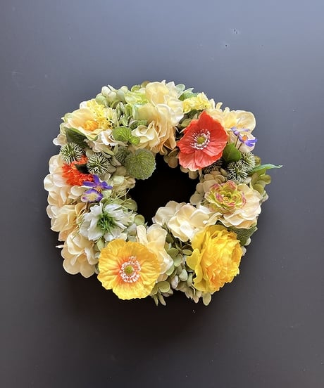 【Flower wreath / フラワーリース 】　L  　ポピー　イエローオレンジ