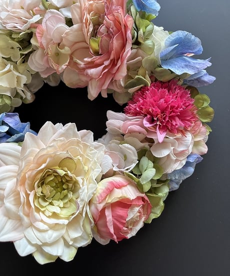 【Flower wreath / フラワーリース 】　L  　ダリア　ピンク