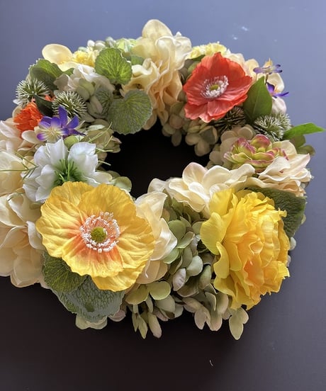 【Flower wreath / フラワーリース 】　L  　ポピー　イエローオレンジ