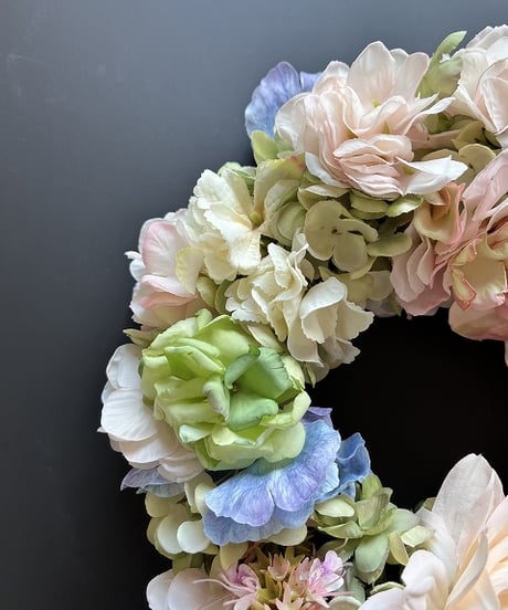 【Flower wreath / フラワーリース 】　L  　ダリア　ピンク