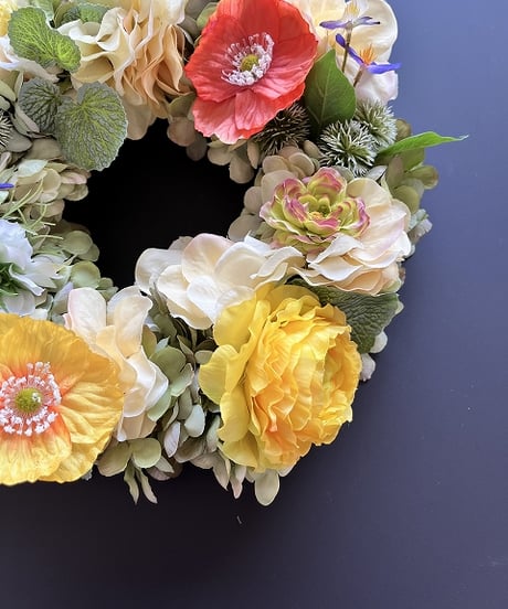 【Flower wreath / フラワーリース 】　L  　ポピー　イエローオレンジ