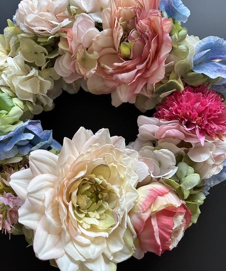 【Flower wreath / フラワーリース 】　L  　ダリア　ピンク