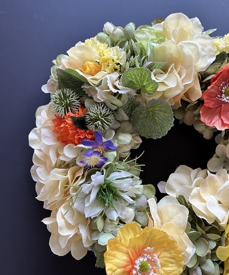 【Flower wreath / フラワーリース 】　L  　ポピー　イエローオレンジ