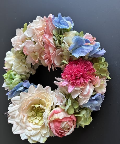 【Flower wreath / フラワーリース 】　L  　ダリア　ピンク