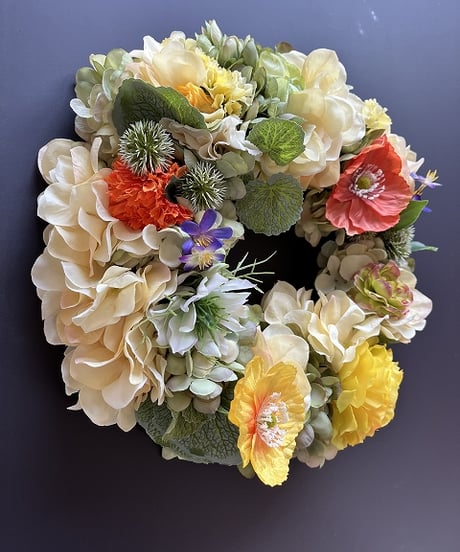 【Flower wreath / フラワーリース 】　L  　ポピー　イエローオレンジ