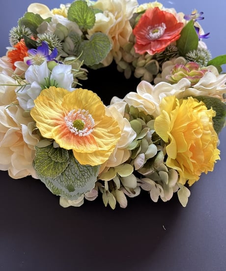 【Flower wreath / フラワーリース 】　L  　ポピー　イエローオレンジ
