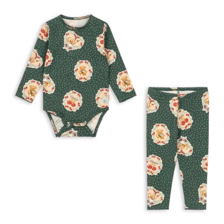 KONGESSLOEJD - HOLIDAY BABY PAJAMAS SET GOTS  | DEER DIARY GREEN