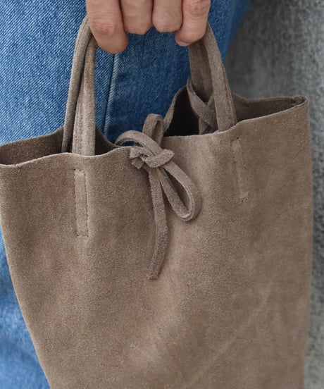 MARLON FIRENZE Calf Leather Mini Shopper Bag Taupe Suede