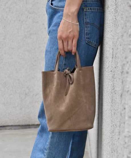 MARLON FIRENZE Calf Leather Mini Shopper Bag Taupe Suede