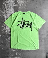 Used Stussy Logo Print S/S Tee Neon 04-517