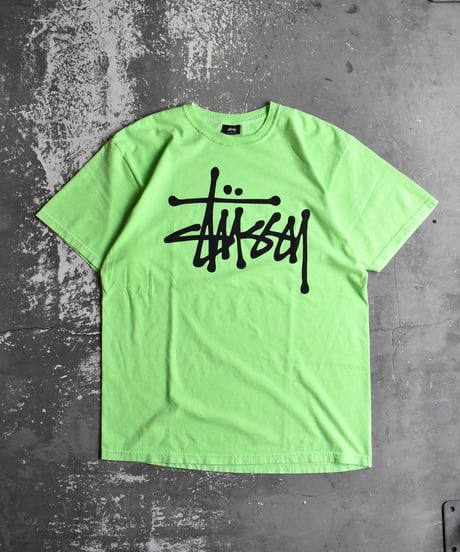 Used Stussy Logo Print S/S Tee Neon 04-517