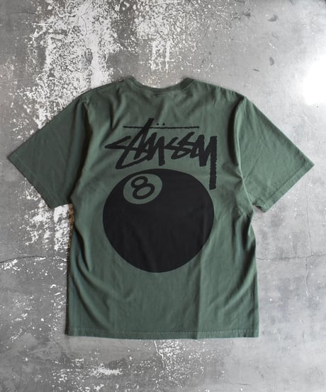 Used Stussy 8 Ball S/S Tee Pigment Dyed Green 04-521