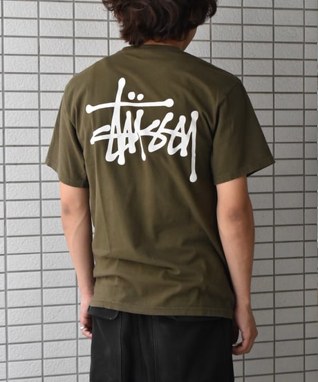 Used Stussy Logo Print Pocket S/S Tee Olive 04-515