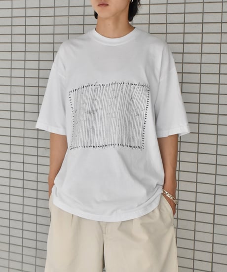 Los Angeles Apparel Garment Dye Damaged S/S Tee White Black Stitch