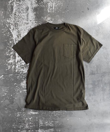 Used Stussy Logo Print Pocket S/S Tee Olive 04-515