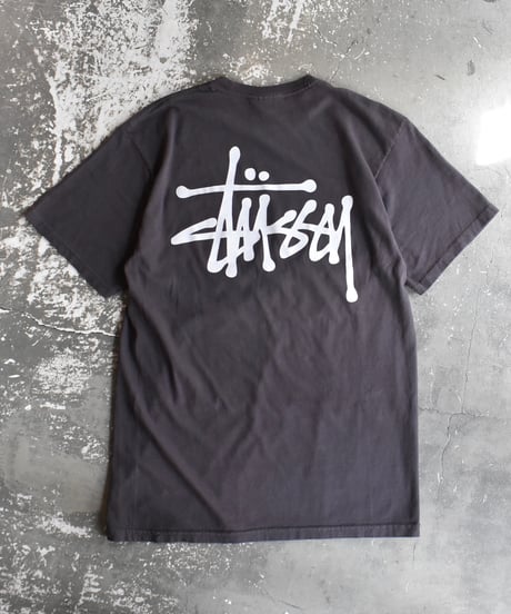 Used Stussy Logo Print Pocket S/S Tee Charcoal 04-514