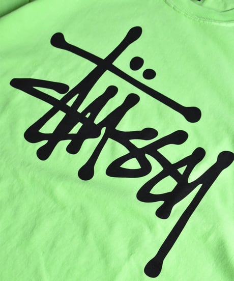 Used Stussy Logo Print S/S Tee Neon 04-517