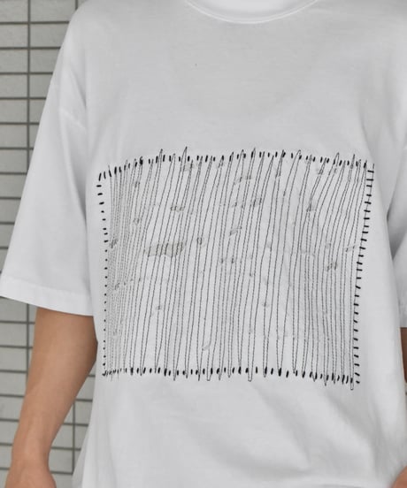 Los Angeles Apparel Garment Dye Damaged S/S Tee White Black Stitch