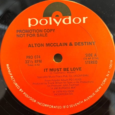 Altor Mc Clain and Destiny / It Must Be Love (12'')