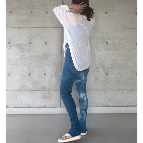 NO.86  COTTON SILK RIBBED SLIM PANTS  藍  -陰陽-   濃い / 淡い