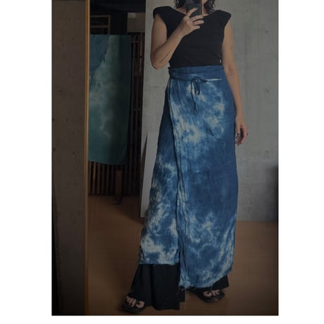 NO.98  LINEN GAUZE WRAP SKIRT  藍　淡い-陰陽-