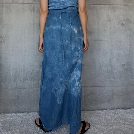 NO.98  LINEN GAUZE WRAP SKIRT  藍　淡い-陰陽-