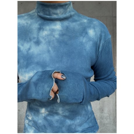 NO.85  COTTON SILK RIBBED TOP  藍  -花影-