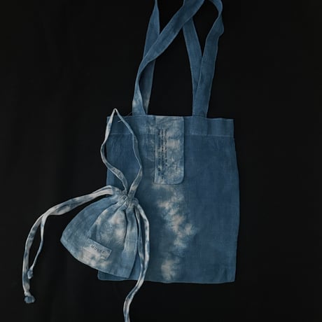 PREMIUM HEMP MINI TOTE&KINCHAKU SET  藍  -繋ぐ-