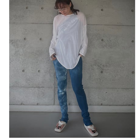 NO.86  COTTON SILK RIBBED SLIM PANTS  藍  -陰陽-   濃い / 淡い