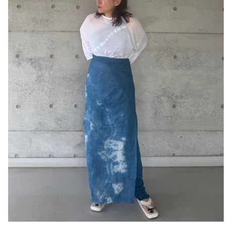 NO.98  LINEN GAUZE WRAP SKIRT  藍　淡い-陰陽-