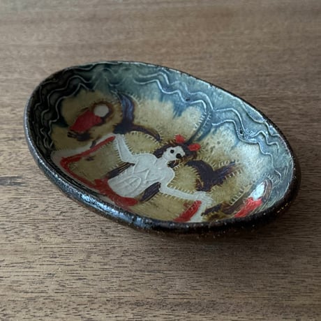 紀窯　中川紀夫　オーバル鉢 セイレーン押紋 K11C (約14×9cm)
