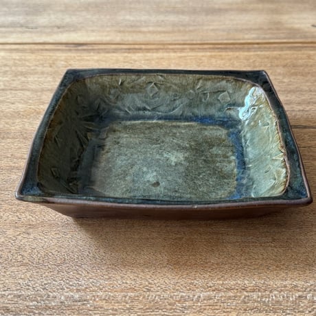 中嶋窯　 6寸押紋角鉢 ナ20B (約18.5×18.5m)
