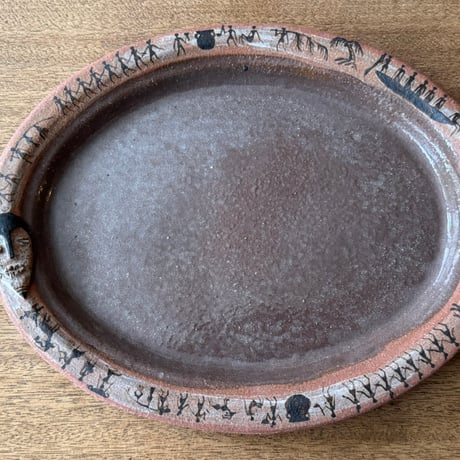 ツグムイロ　ビッグオーバル皿(茶) T13B (約28×23cm)
