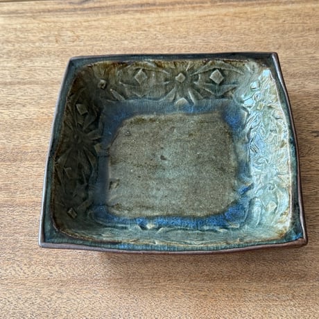 中嶋窯　 6寸押紋角鉢 ナ20C (約18.5×18.5m)