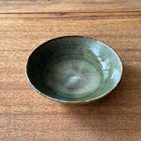 村澤陶苑 村澤享　青銅釉流小鉢 ム14B (直径約13cm)