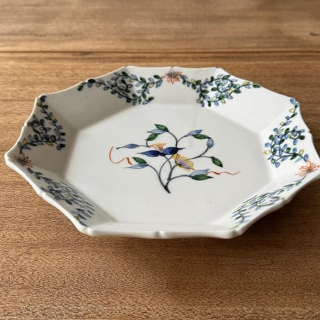 宮田竜司　呉須赤絵面取輪花皿（大）  ミ1（直径約24cm)