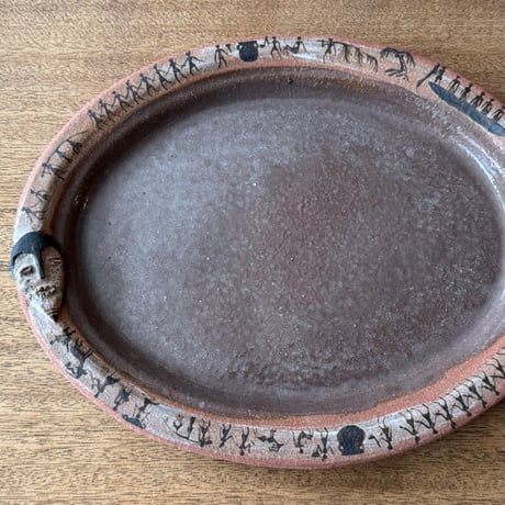 ツグムイロ　ビッグオーバル皿(茶) T13B (約28×23cm)