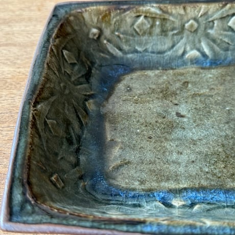 中嶋窯　 6寸押紋角鉢 ナ20C (約18.5×18.5m)