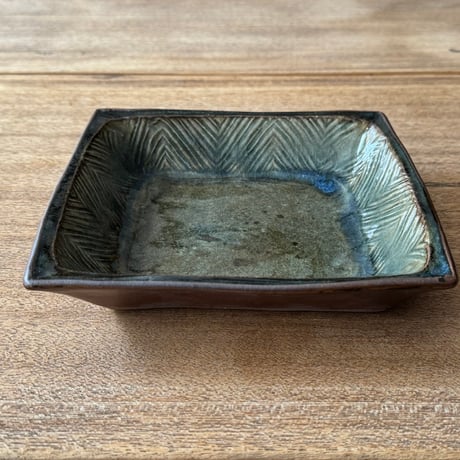 中嶋窯　 6寸押紋角鉢 ナ20A (約18.5×18.5m)