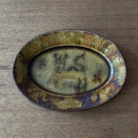 紀窯　中川紀夫　オーバル皿 獅子押紋 K13B (約17×12cm)