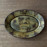 紀窯　中川紀夫　オーバル皿 獅子押紋 K13A (約17×12cm)