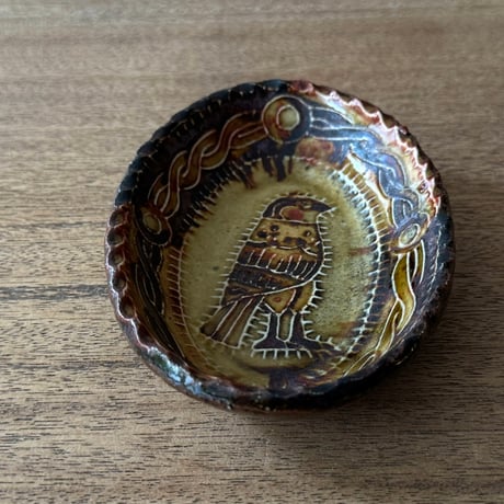 紀窯　中川紀夫　オーバル鉢 鳥押紋 K10C (約13.5×9cm)