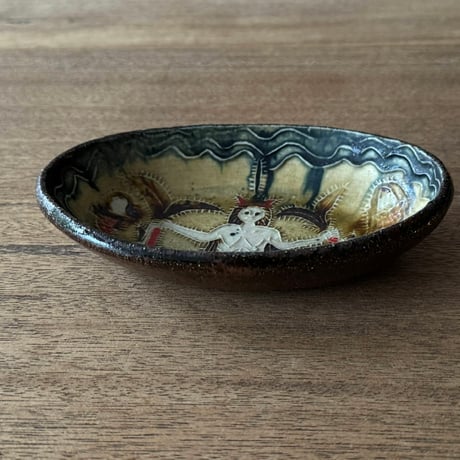 紀窯　中川紀夫　オーバル鉢 セイレーン押紋 K11B (約14×9cm)