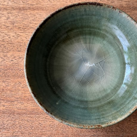 村澤陶苑 村澤享　青銅釉流小鉢 ム14B (直径約13cm)