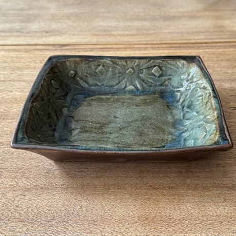 中嶋窯　 6寸押紋角鉢 ナ20C (約18.5×18.5m)