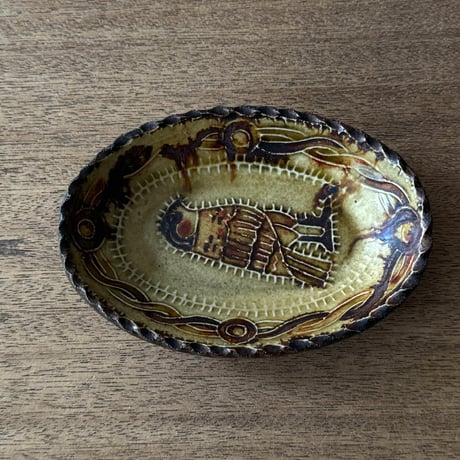 紀窯　中川紀夫　オーバル鉢 鳥押紋 K10A (約13.5×9cm)